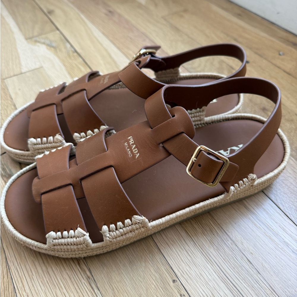 Prada Leather Fisherman Espadrille Sandals - Picture 4 of 6